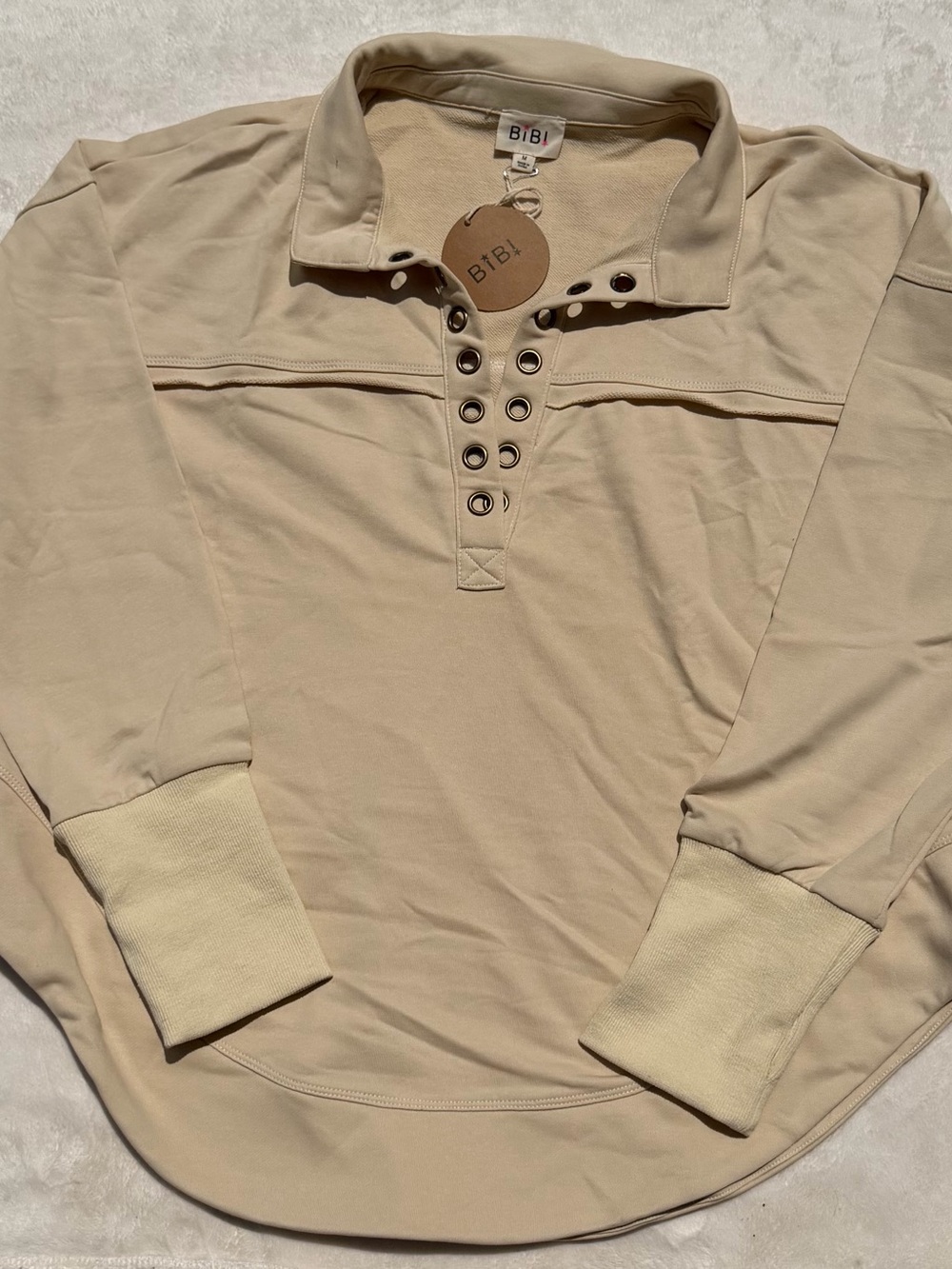 BiBi Beige Eyelet-Front Pullover